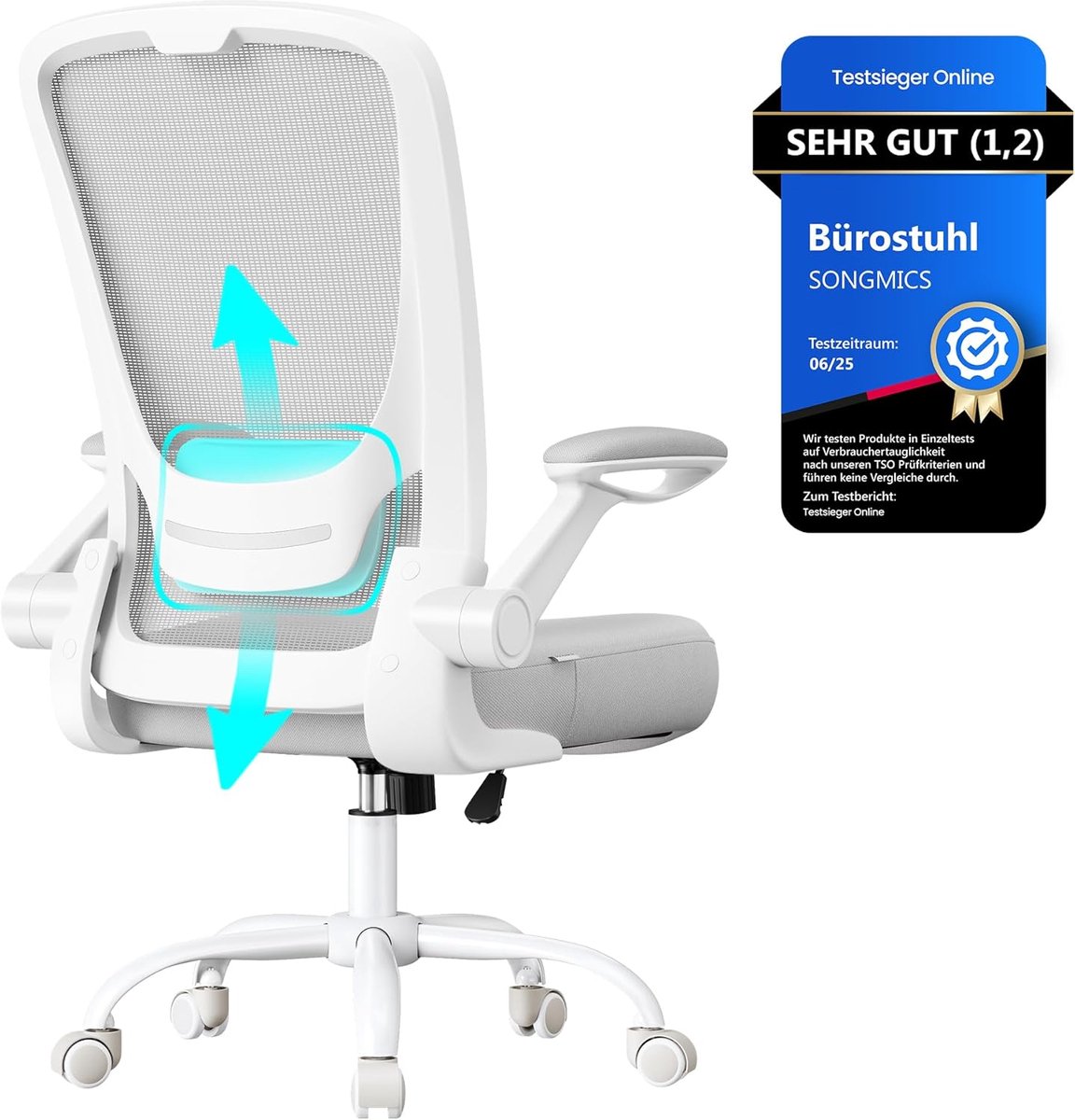 Ergonomische Bureaustoel met Mesh – - Grijs - – Draaistoel Verstelbare Lendensteun Hoofdsteun, - Medahomestore