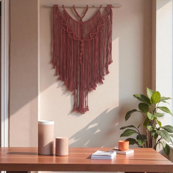 Cafuné Macramé Wandkleed – Terracotta Handgeknoopt Boho Muurkleed 50×75 cm – Wanddecoratie Cadeau Idee – Voor Housewarming, Verjaardag & Kerst
