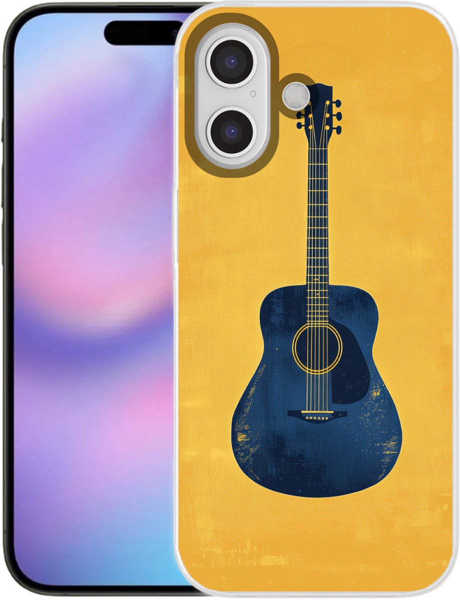 Telefoonhoesje Geschikt voor iPhone 17 hoesje - Gitaar - Akoestisch - Geel - Minimalistisch - Siliconen Telefoonhoesje Telefoonhoesje