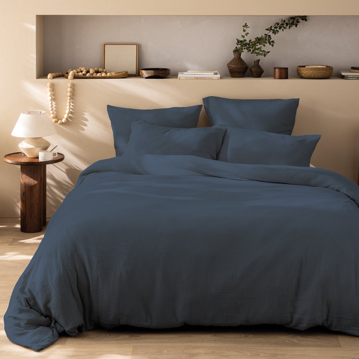 Matt & Rose Dekbedovertrek Pauw Blauw - 260 x 240 + (2x) 65 x 65 - Mousseline Katoen