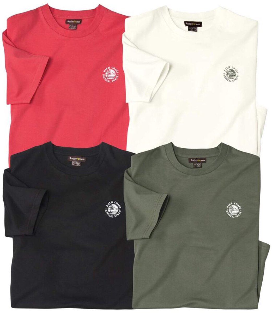 ATLAS FOR MEN - Set van 4 effen T-shirts van katoen - Heren - Verkrijgbaar in grote maten - 4XL