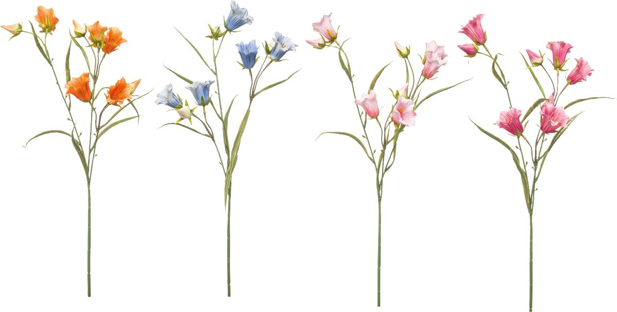 Emerald Kunstbloem Klokje 65cm - Set van 4 - Kunstplant voor binnen Oranje, Fuchsia, Blauw & Lichtroze - Set van 4