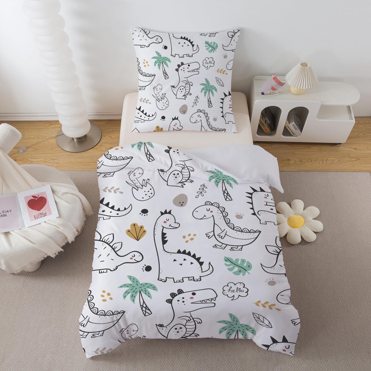 Unyqoos Kleurrijke en Zachte Kinderbeddengoedset met Dinosaurusmotief voor Jongens