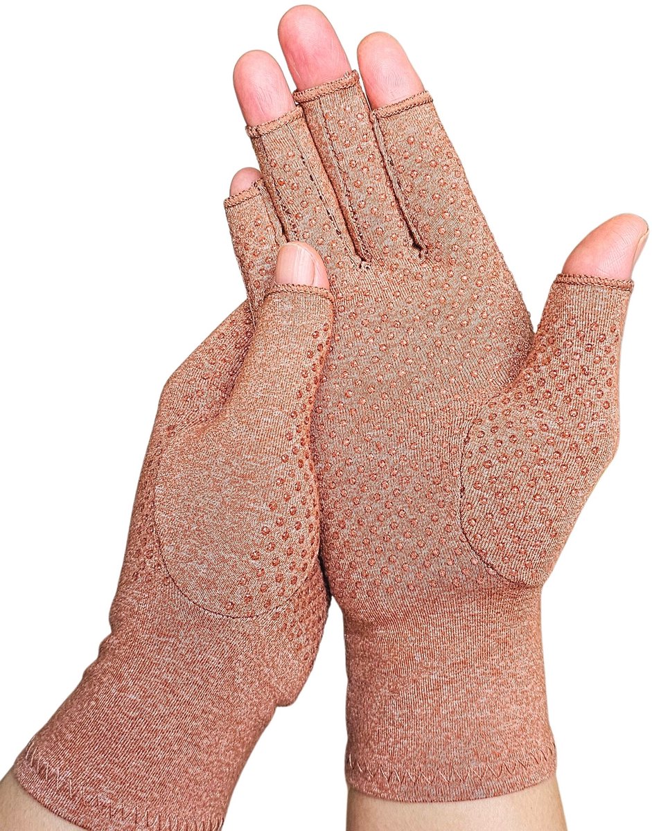 KANGKA Reuma Therapeutische Handschoenen met Antislip maat L - voor Artritis, Reuma, Artrose, CTS - Bruin L