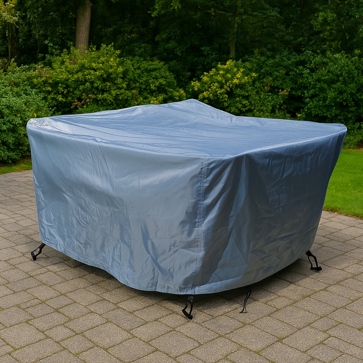 COVER UP HOC - Diamond hoes tuinmeubelen - 123x123x74 cm - tuinset beschermhoes waterdicht met Stormbanden, Trekkoord en Afwaterings HOCCIE - Zilvergrijze hoes tuinmeubel - Loungesethoes - Tuinmeubelhoes - Tuinsethoes