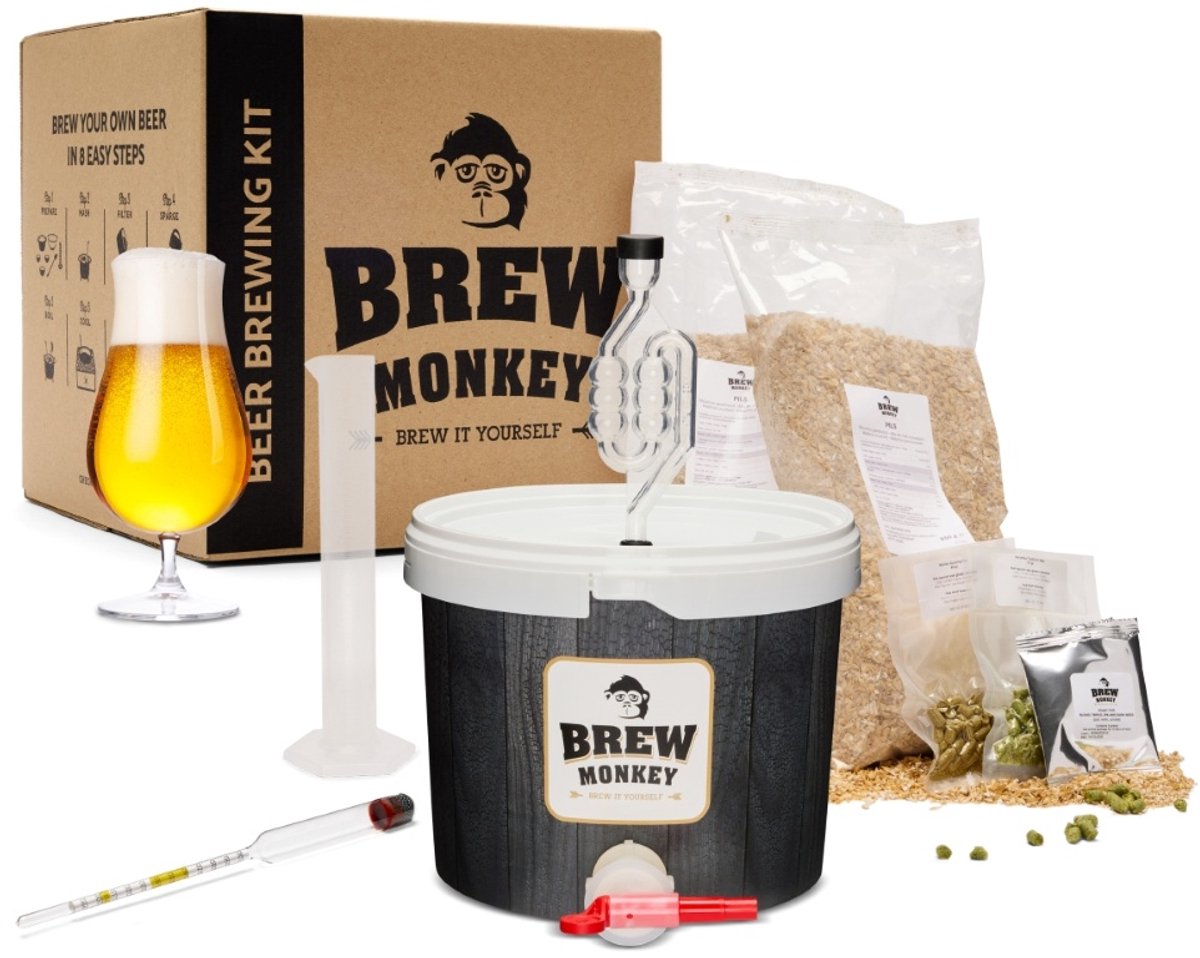 Brew Monkey Plus Tripel - Bierbrouwpakket - Zelf Bier Brouwen Bierpakket - Gadgets Mannen - Vaderdagcadeau - Verjaardagscadeau voor Mannen - Verjaardag cadeau - Origineel bier Cadeau