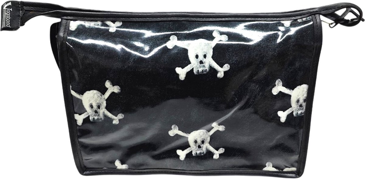 Vagabond - Toilettas - Boxy Holdall - "Jolly Roger" - Afwasbaar - Gelamineerd Katoen - afmeting 26 x 14 x 19 cm.