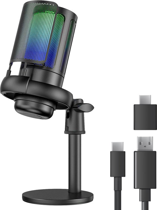 Nuvance - Microphone USB avec support - pour PC et Gaming - avec filtre anti-bruit - Microphone de diffusion - RVB