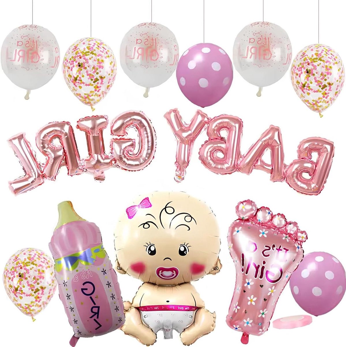 CSGoods - Roze babyshower decoraties voor meisjesfeest, ballonnen en doopversiering