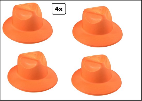 4x Hoed Al Capone oranje mt.55 - KIDS - PVC - Holland oranje nederland