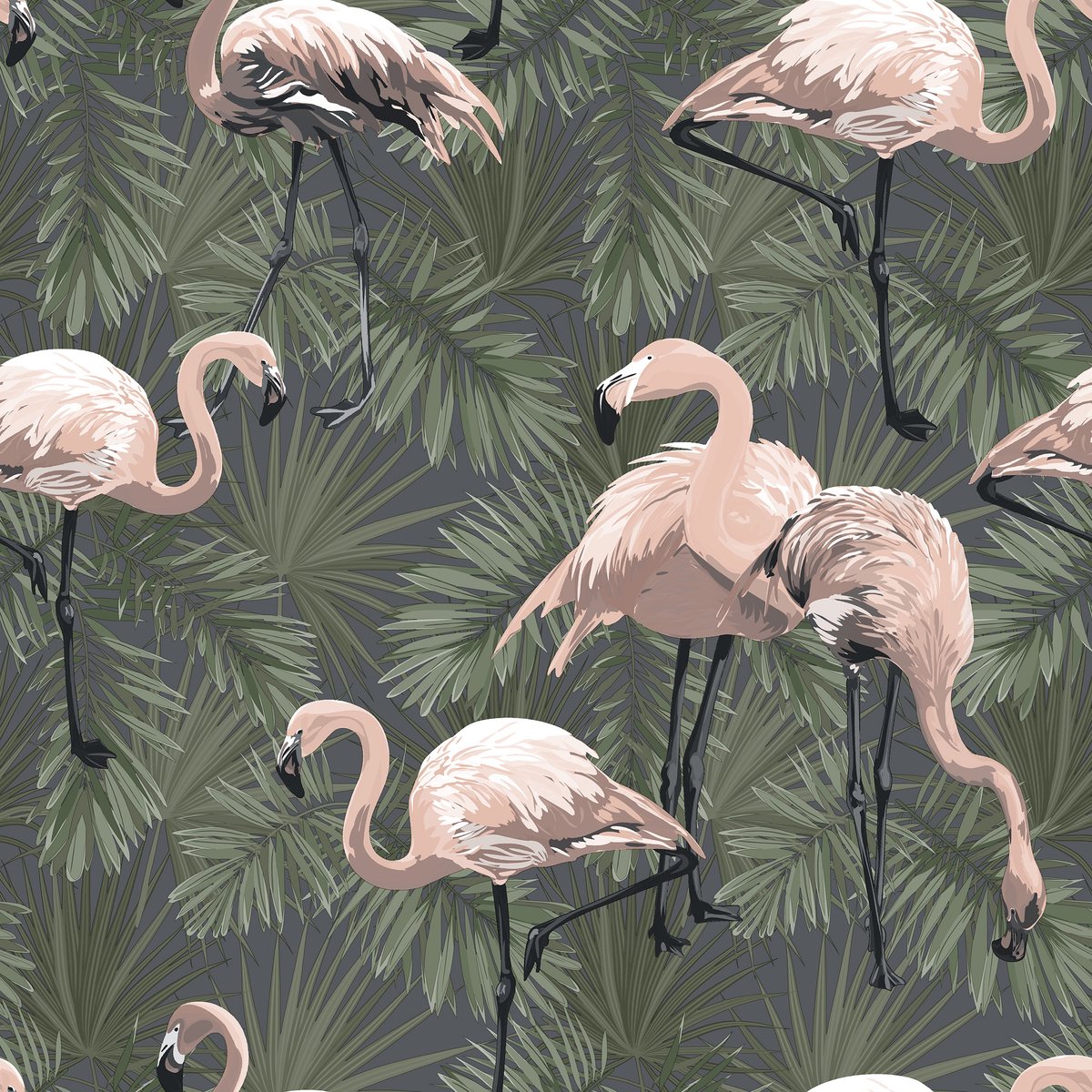 PALMBLADEREN ROSE FLAMINGO ROMANTISCH AZIATISCHLOOK BEHANG