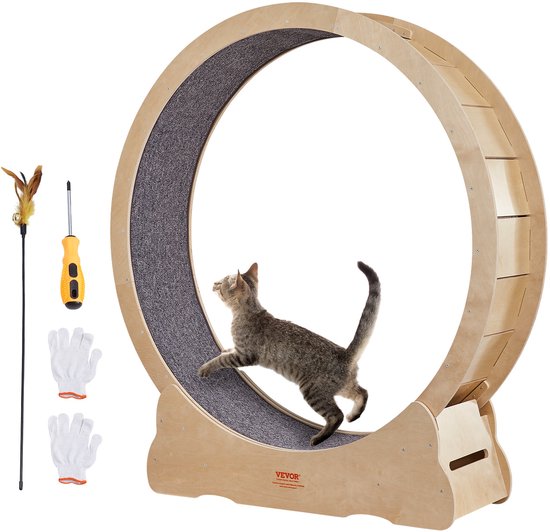 VEVOR Kattenloopwiel 1320x340x1415mm Kattenloopwiel Gemaakt Van Berken- En Populierenmultiplex Kattenwiel Geluidsarm Uitneembare Binnenmat Kattenwiel Geschikt voor Katten met Een Gewicht Van 8 Kg Tot 14 Kg