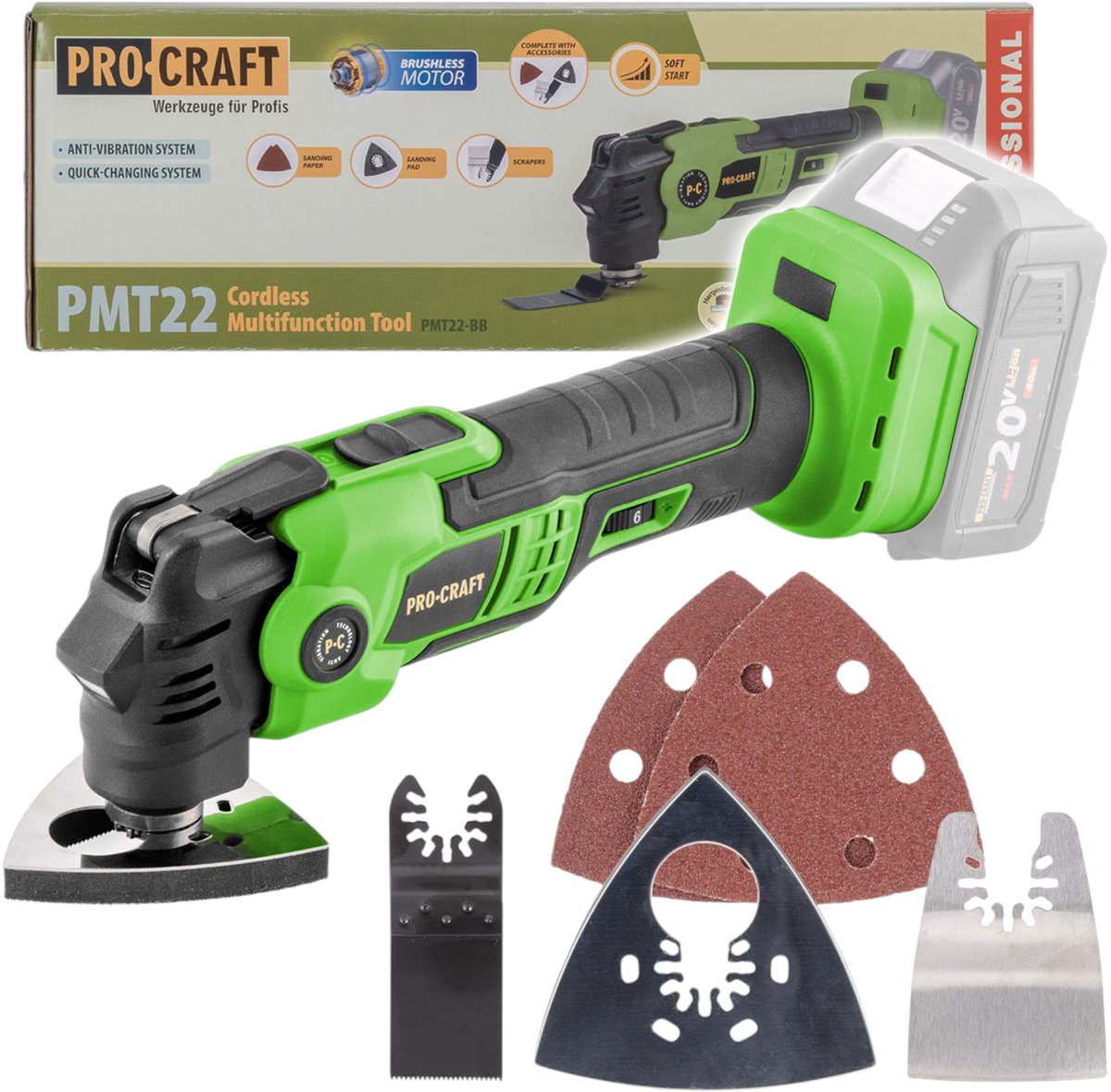 Procraft PMT22bb accu multifunctioneel gereedschap 20 V borstelloos - zonder accu, zonder oplader