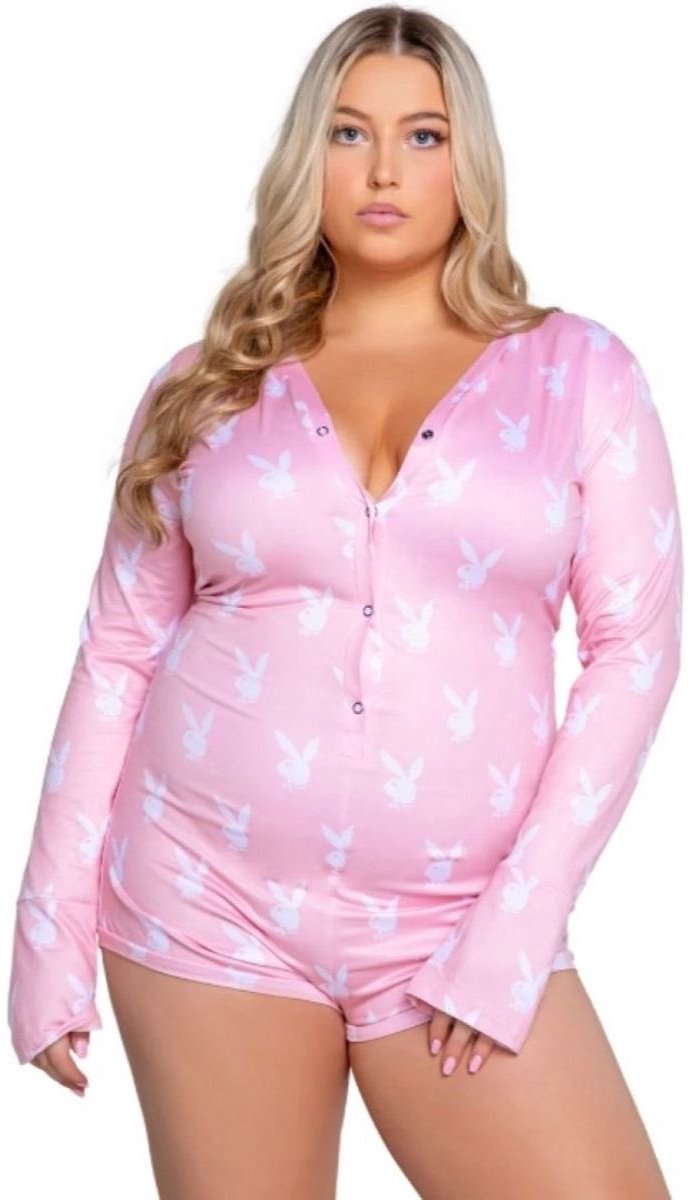 Playboy Lingerie - Slumber Bunny Curvy Onesie - Roze