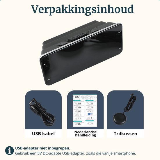 Trilwekker met Trilkussen voor Slechthorenden & Doven – Wekker voor Senioren, Pubers & Diepe Slapers - Seniorenwekker - Digitale Wekker met Trilfunctie – Extra Luid met Trilschijf