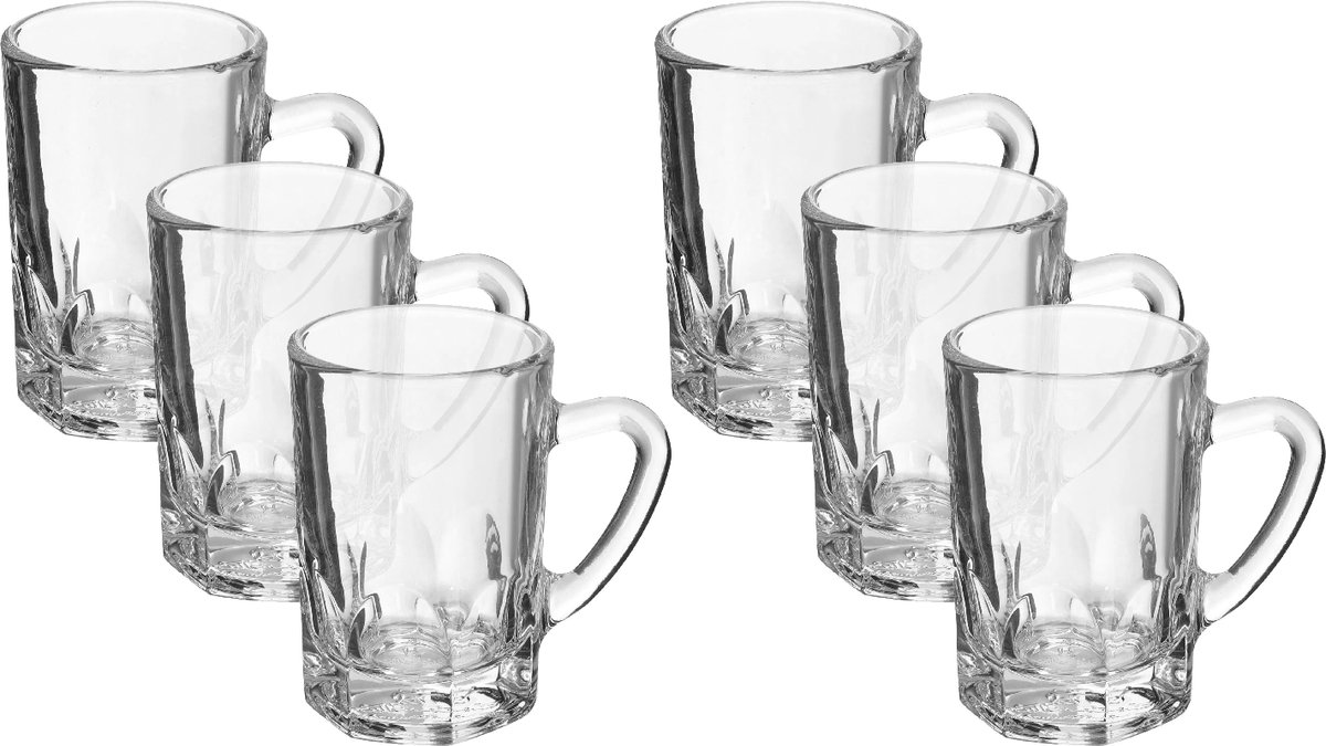 G-horse | Shotglazen met handvat - 6x stuks - glas - 115 ml - borrelglazen - shotglas - espresso glazen
