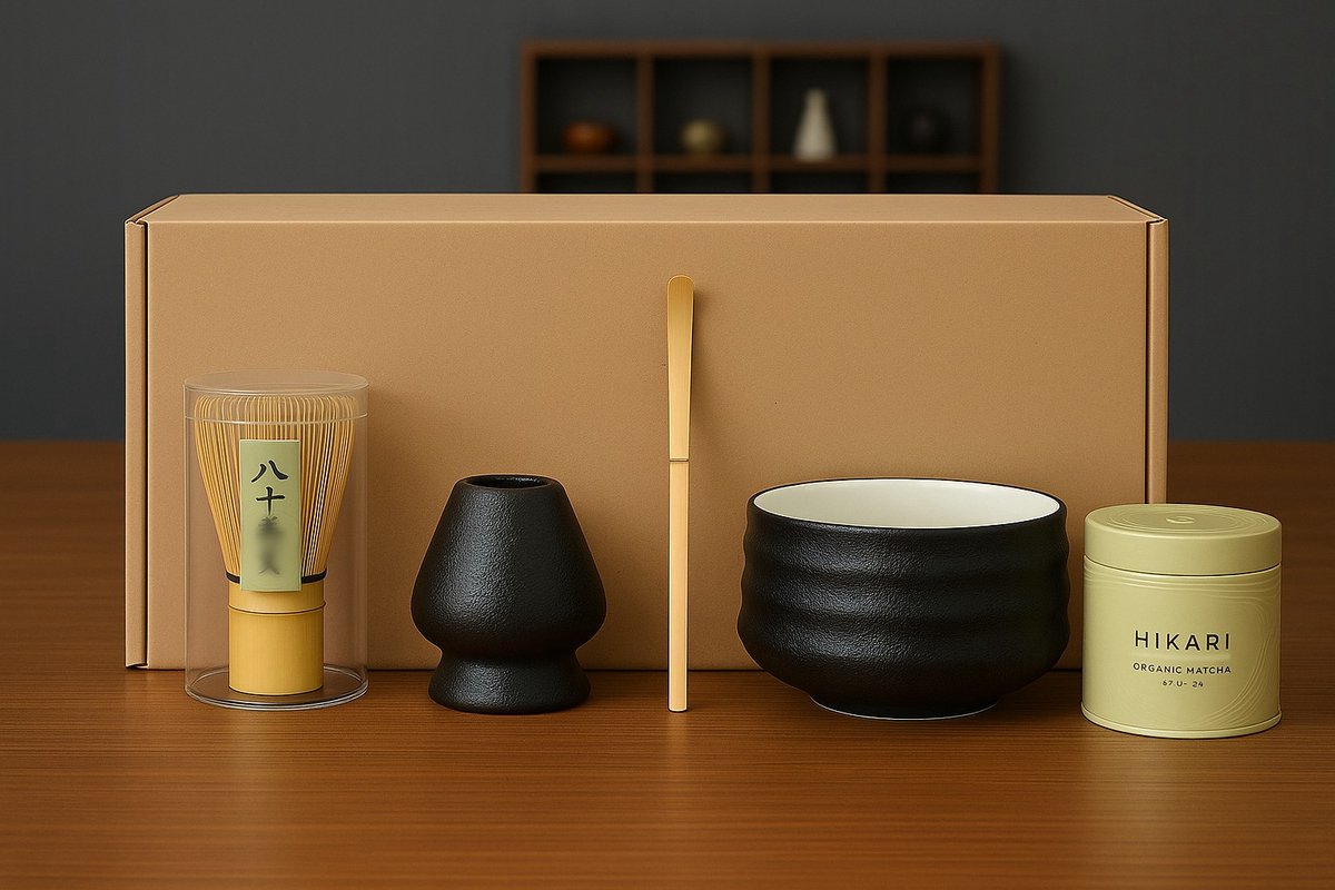 Without Lemon - Hikari Matcha 30gr + Japanse Matcha Starters Set - Premium Organic Matcha - Bamboe Klopper - Lepel - Kom - Klopperhouder - Matcha Tea Making Kit - Ceremonial - Matcha Lovers - Cadeau Tip - Kerstcadeau - Zwart