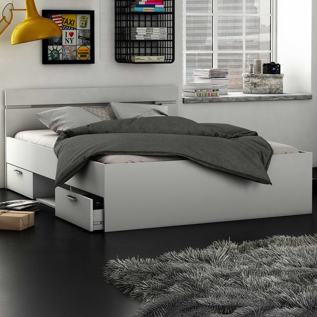 CBA Bed Micheline 140 X 190 Cm-mat Wit - CBA - Tweepersoons Bedkader - Wit - Melamine; Spaanplaat Tweepersoons Normaal Bed
