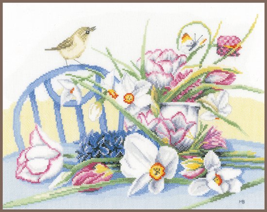 Thea Gouveneur borduurpakket 'Blauwe hortensia' 2046A telpatroon (ook verkrijgbaar op zwarte