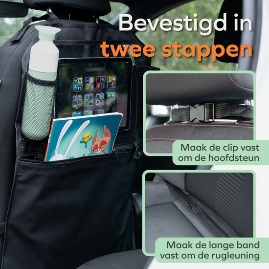 Wellewares - Autostoel Organizer - Voor Kinderen - Met stootbescherming en Tabletvak - Zwart