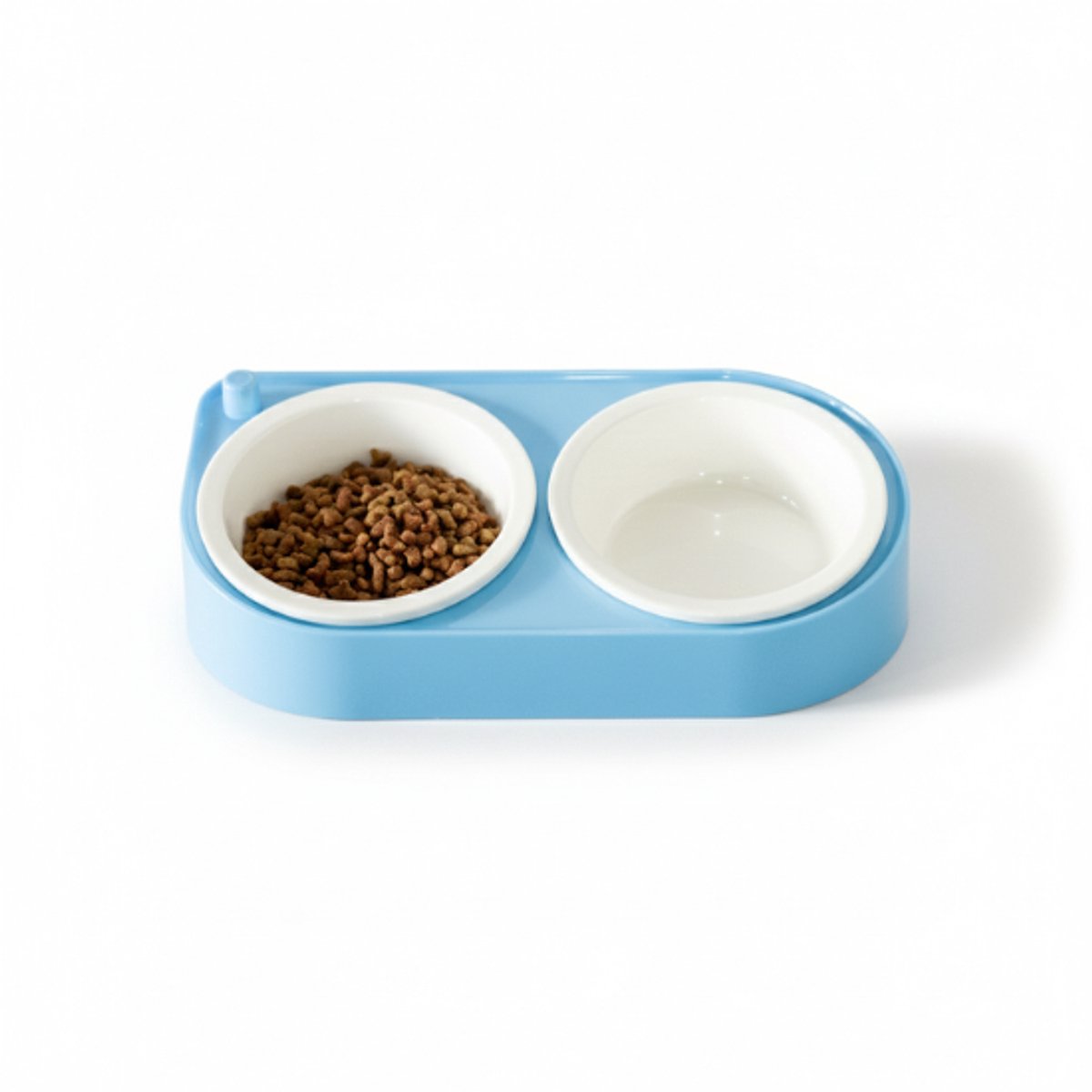 RHRQuality CoBowl – Dubbele Keramische Voerbak Kat & Hond – Voerbak Kat Keramiek – Verhoogde Voerstandaard – 300ml – Blauw – 31 x 17 cm & Ø12 cm