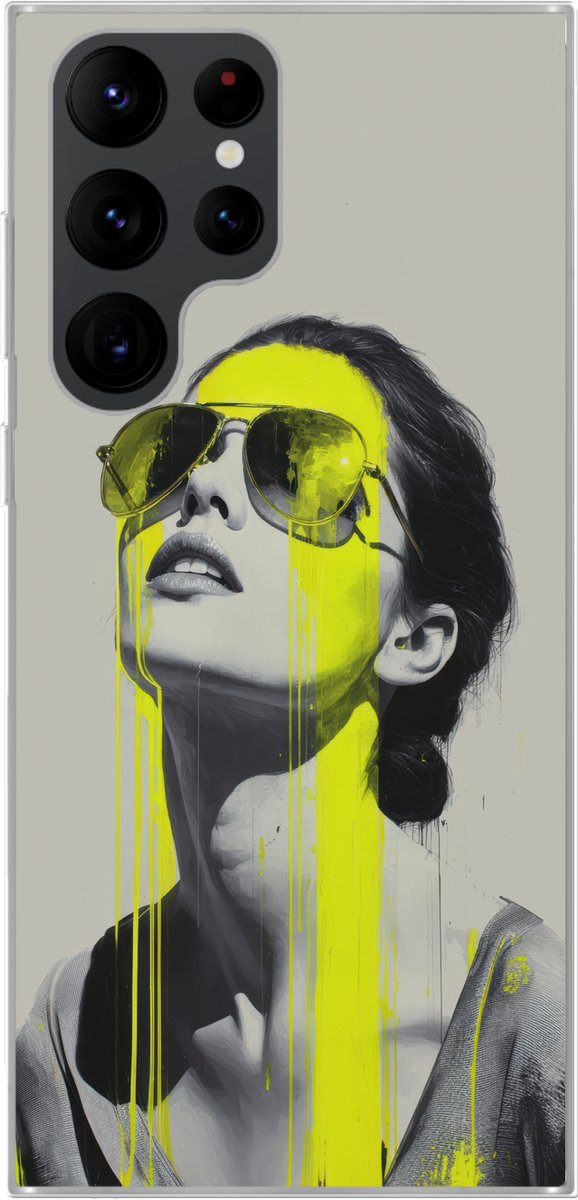 Telefoonhoesje Geschikt voor Samsung Galaxy S22 Ultra hoesje - Vrouw - Bril - Verf - Siliconen Telefoonhoesje Telefoonhoesje