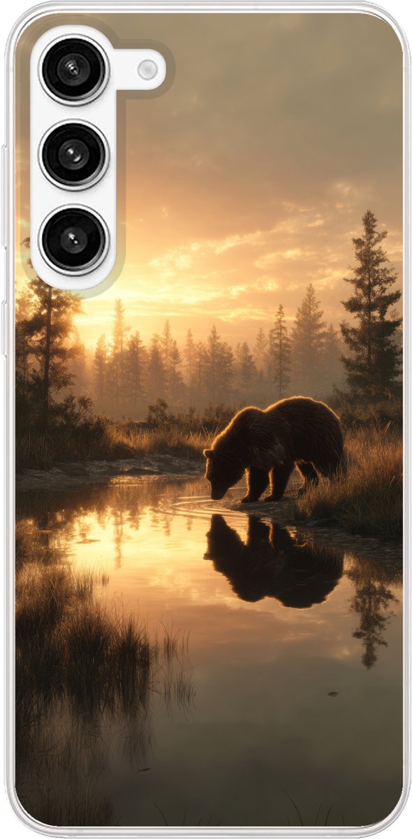 Telefoonhoesje Geschikt voor Samsung Galaxy S23 Plus hoesje - Beer - water - Bos - Ochtendlicht - Siliconen Telefoonhoesje Telefoonhoesje