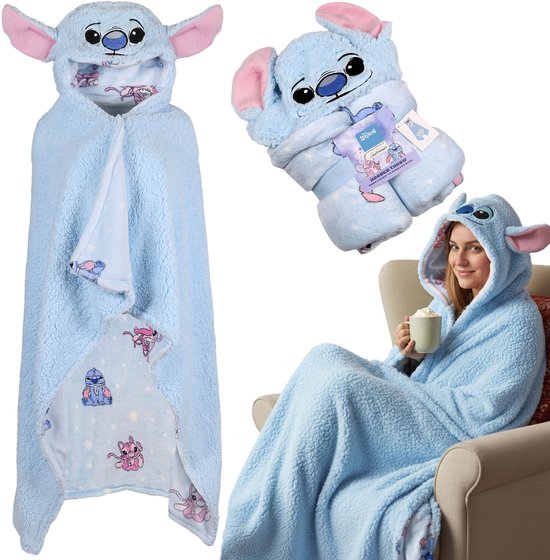 DISNEY Stitch | Warme deken | dikke deken met capuchon | fleece kleed met capuchon | sweatshirt-deken SHERPA | Draagbare deken | TV plaid met capuchon | 120x150 cm OEKO-TEX