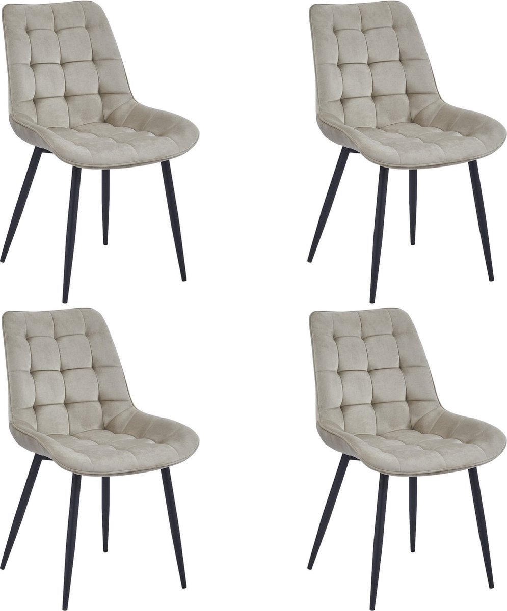Colenis® - Quadra Eetkamerstoel - Set Van 4 - Beige - Adoré Velvet - Design