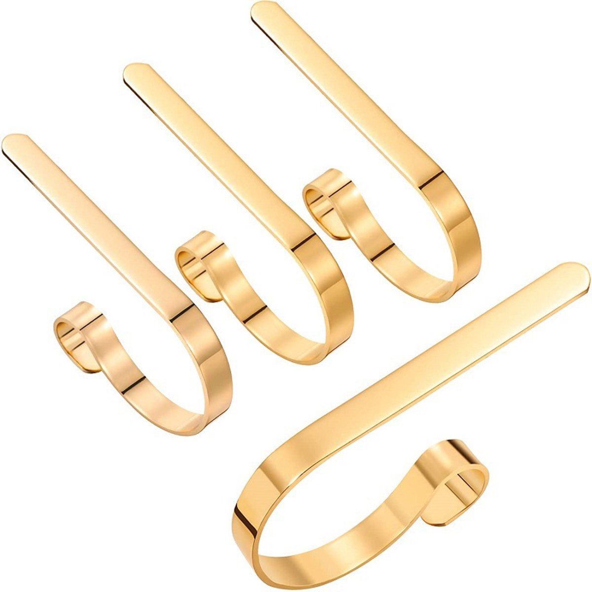 Haken - Kerstversiering - Pak van 4 - Kerstsokhangers - Voor open haarden - Ornamenthaken - 4,3 x 2,2 inch - Metaal - Gebogen ontwerp - Verstelbare clips - Voor schoorsteenmantels - Tafels - Aanrechtbladen - Goud