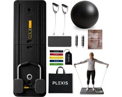 Plexis 10-in-1 Pilates Board – Inklapbare Reformer Set met Oefeningen & Weerstandsbanden – Inclusief E-book met 30 Dagen Challenge -Multifunctioneel Fitness Board – Zwart