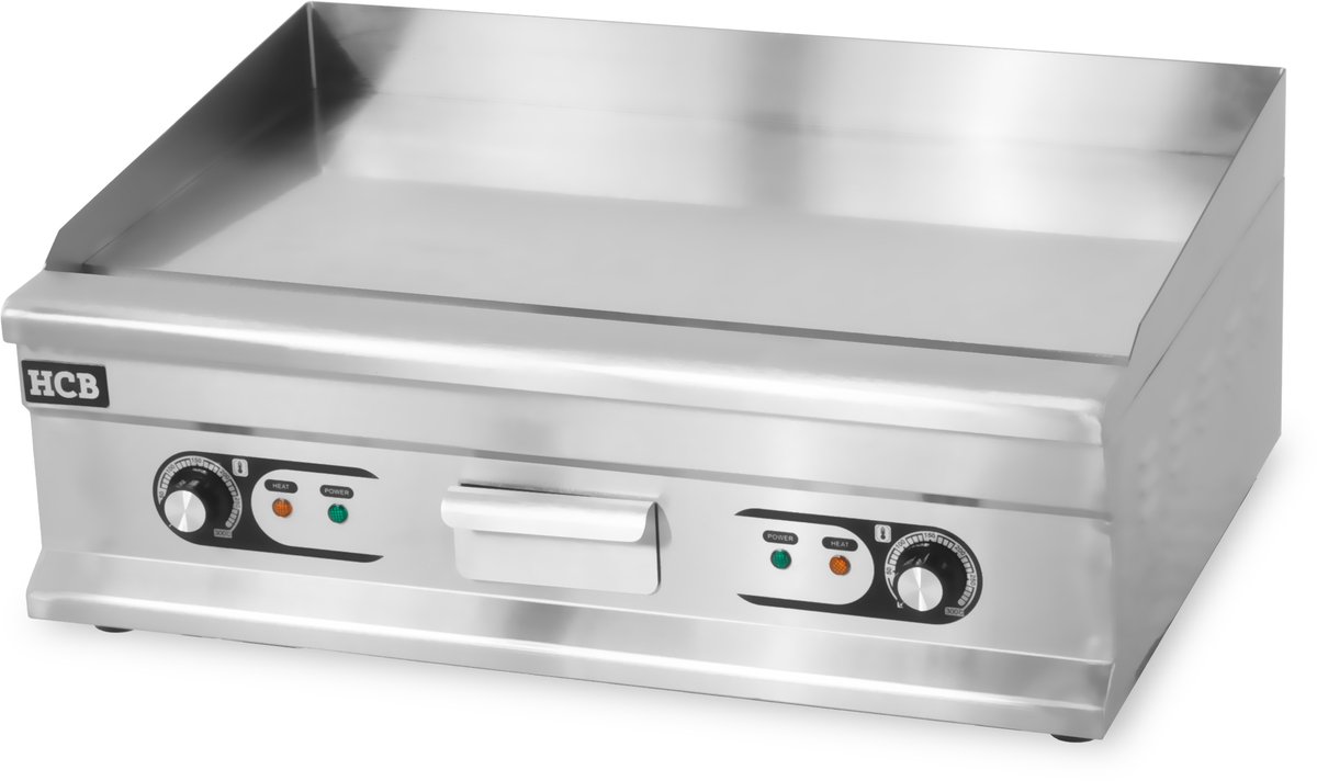 HCB® - Professionele Horeca Bakplaat - glad - 400V - chroom - RVS / INOX - Electrisch Teppanyaki Grill apparaat - 52x75x33 cm (DxBxH) - 23 kg - 6846