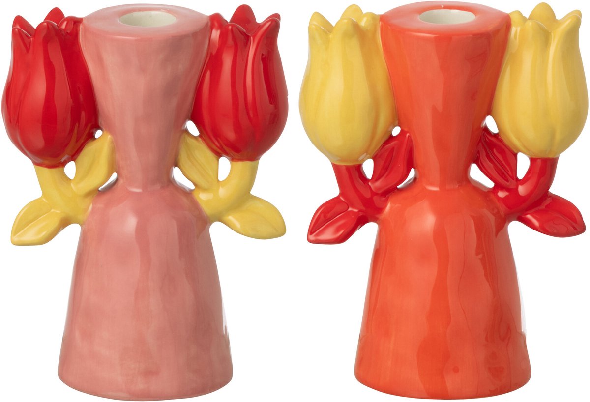 J-Line kaarshouder Tulip Dolomiet - keramiek - mix - set van 2 Multi