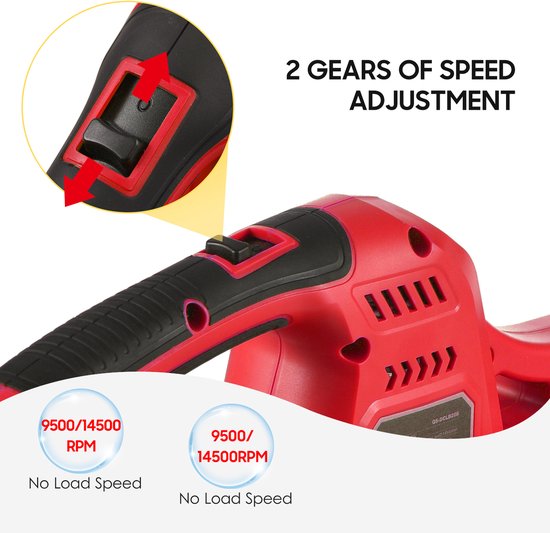 20V snoerloze elektrische bladblazer met 2-snelheidsregeling, 60 MPH / 130 MPH, draagbare handbediende bladblazer, veegmachine met verlengbuizen, 2,0 Ah accu, snellader voor dakgoot, tuin, gazon, pad, werkplek, ROOD EU van Merkloos	 — afbeelding 2