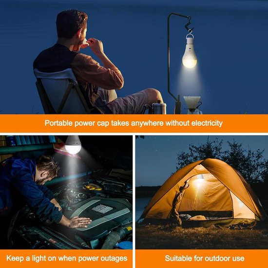 2 Stuks Oplaadbare LED Lamp met Afstandsbediening, E27 Fitting 3W, USB-C Oplaadbare Noodlamp met Batterij, 3 Kleurstanden & Dimbaar, Timerfunctie, Touch Control, Hanglamp voor Binnen & Buiten — afbeelding 3
