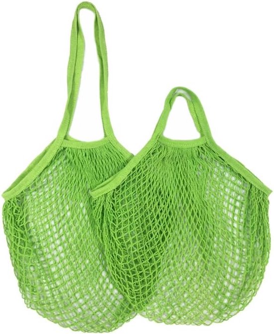 Nettas - Boodschappen tas - Net zak - 2 Nettasjes - Katoen - Herbruikbaar - Eco - Fruittas - Gehaakte tas - Mesh bag - Ideaal voor het opbergen van alles - Lichtgroen