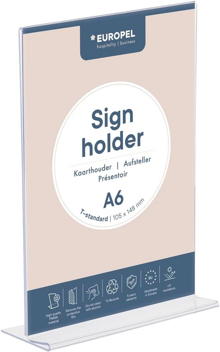 Acryl T-Format A6 Tafelstandaard - Menukaart Houder en Advertentiestandaard