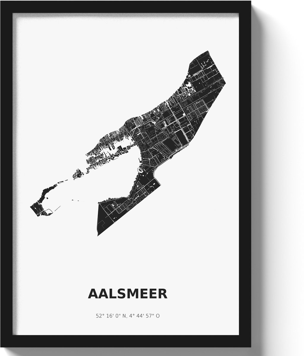 Poster Aalsmeer A2 - 42 x 59,4 cm - Zwart/Wit Inclusief lijst (Zwart MDF)
