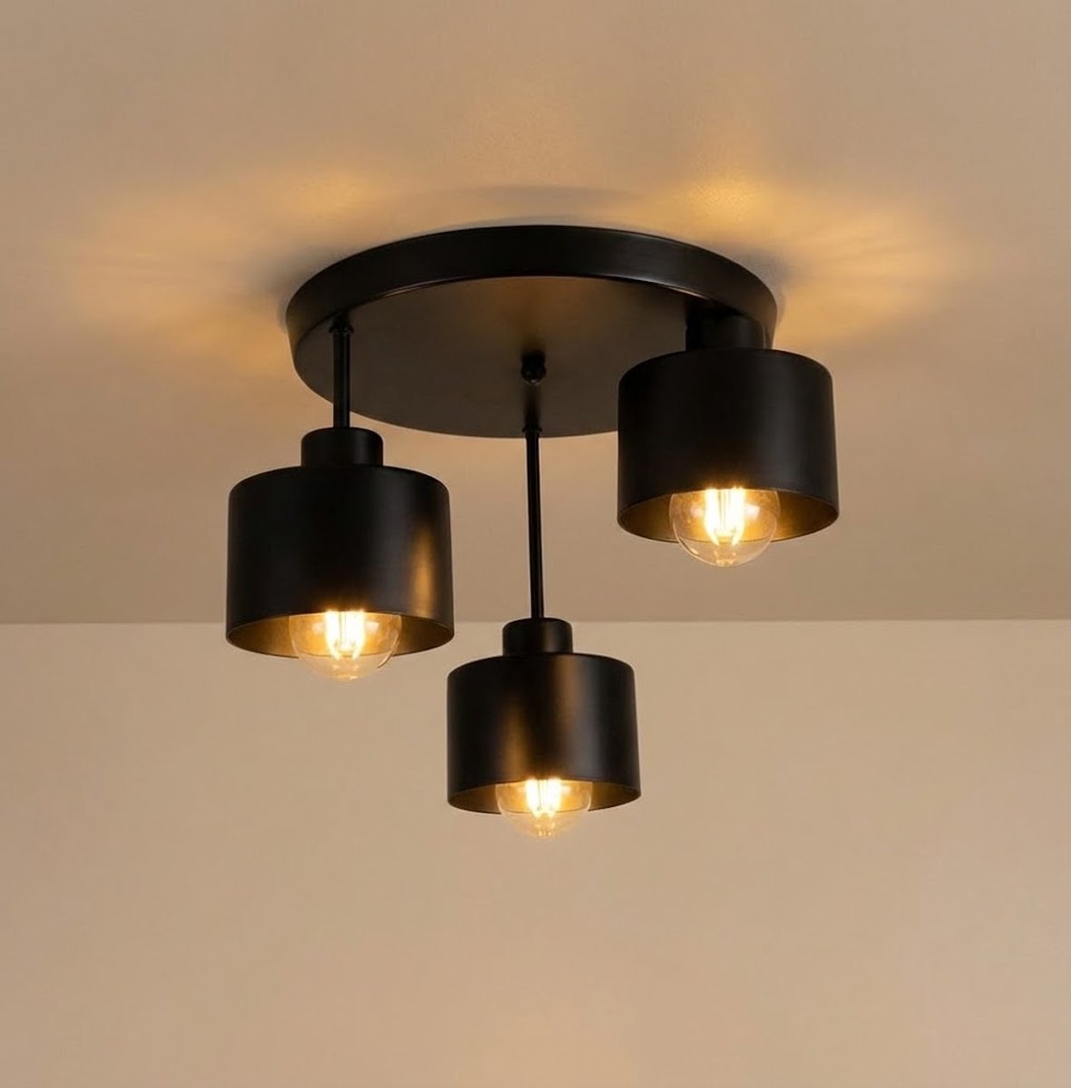 Plafondlamp 3-voudig zwart | metaal | 3x E27 fitting | Ø30cm