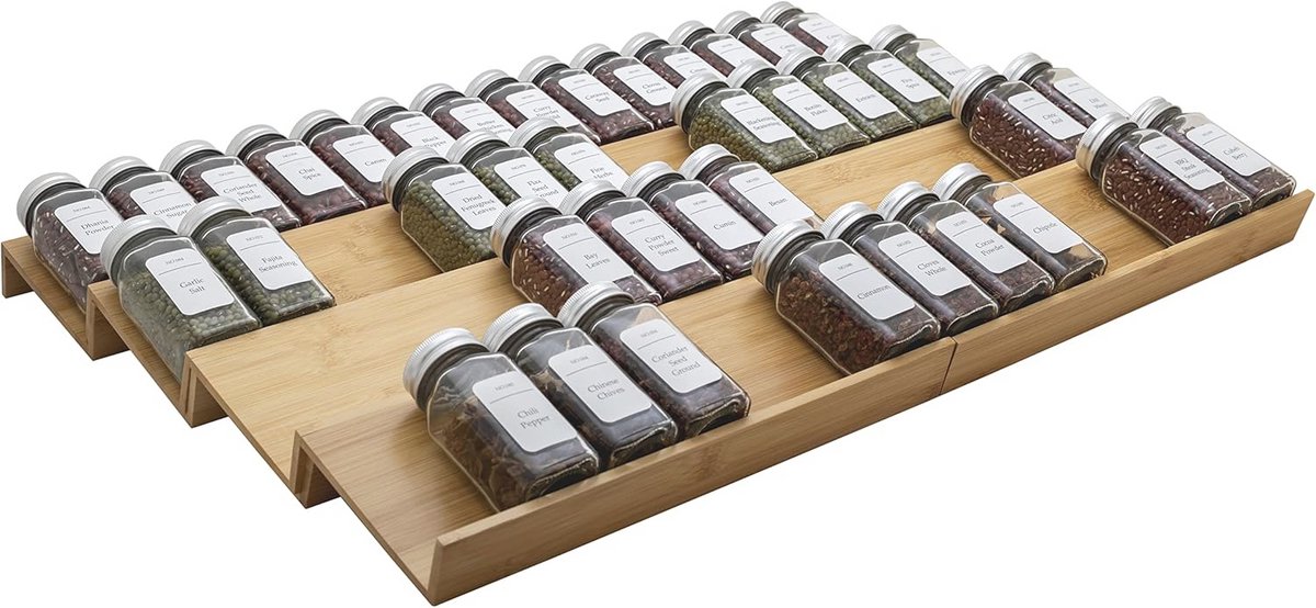 Bamboe kruidenrek lade organizer - 8 delige set - 13 inch en 26 inch breedte mogelijkheden