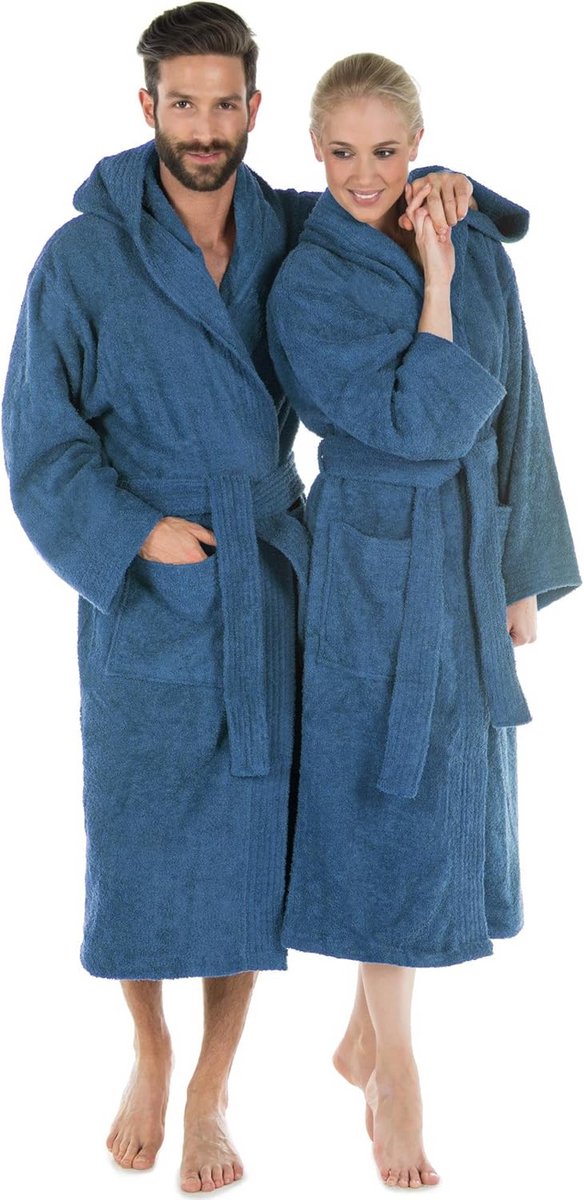 Badjas met capuchon, lang, 100% katoen, Oeko-Tex gecertificeerd, S-XXXL