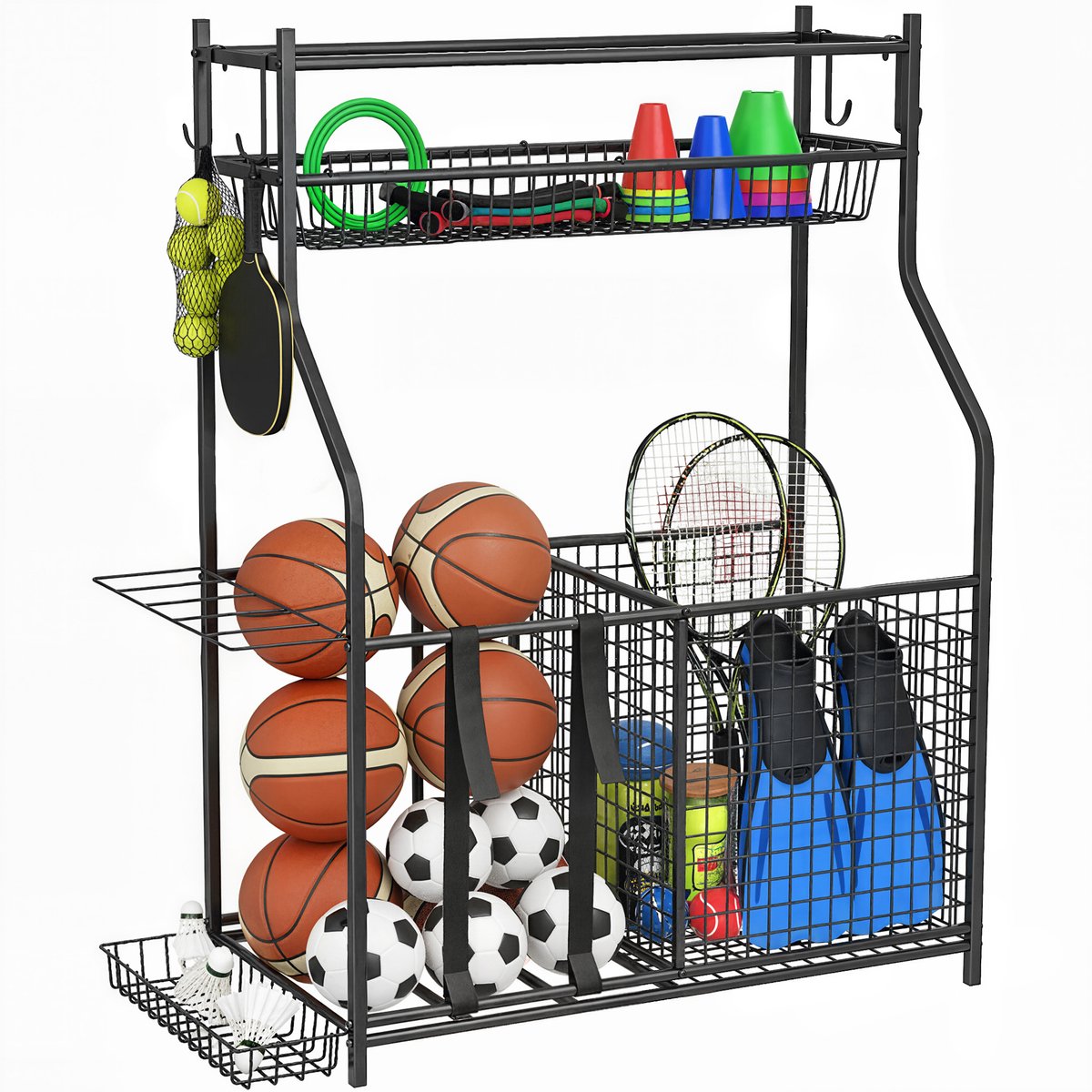 SPORTNOW - Organizer voor sportartikelen - Metaal - 92x42x109cm - Zwart