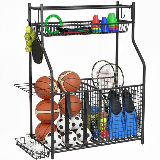 SPORTNOW - Organizer voor sportartikelen - Metaal - 92x42x109cm - Zwart