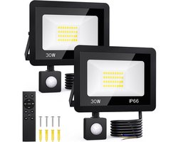 GELLDG 30W LED-schijnwerpers - Set van 2 - Met bewegingssensor - Buitenverlichting - Geschikt voor tuinen, garages, terrassen, huizen en achtertuinen