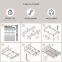Instructions d'installation pour un lit métallique de 160x200 cm, incluant le temps de montage, les outils, le tri et des illustrations d'assemblage étape par étape.