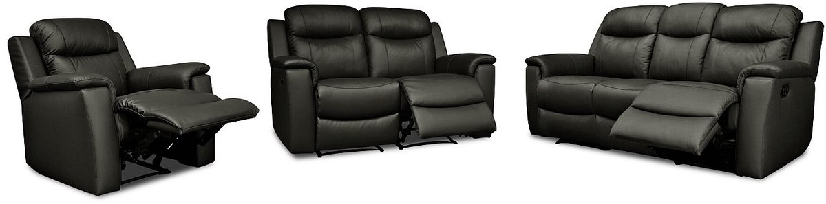 Vente-unique Driezits- en tweezits relaxbank en relaxfauteuil EVASION van leer - zwart
