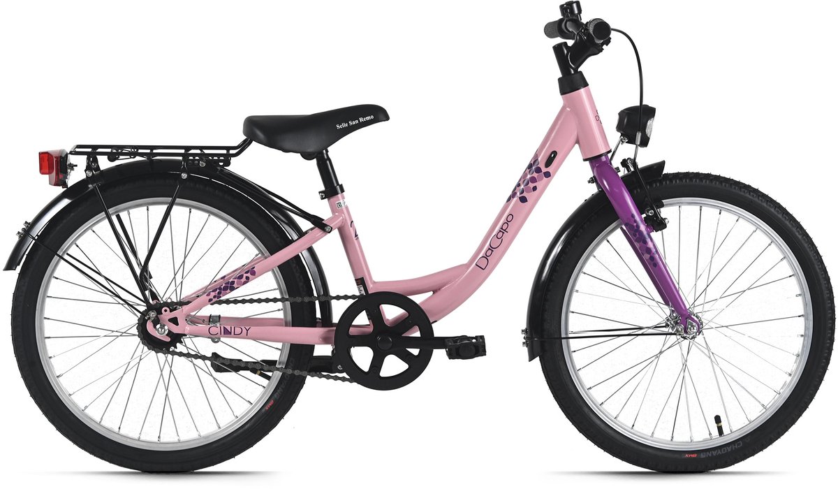 DaCapo kinderfiets 20" Cindy roze 1 versnelling FH 27 cm met verlichting – vanaf 6 jaar