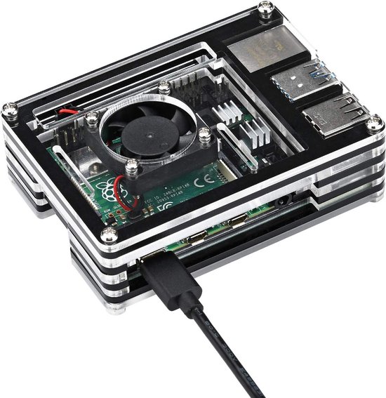 Voeding Raspberry Pi 4 Raspberry Pi 4 Behuizing Set met Ventilator, USB-C Voeding (AAN/UIT) en ...