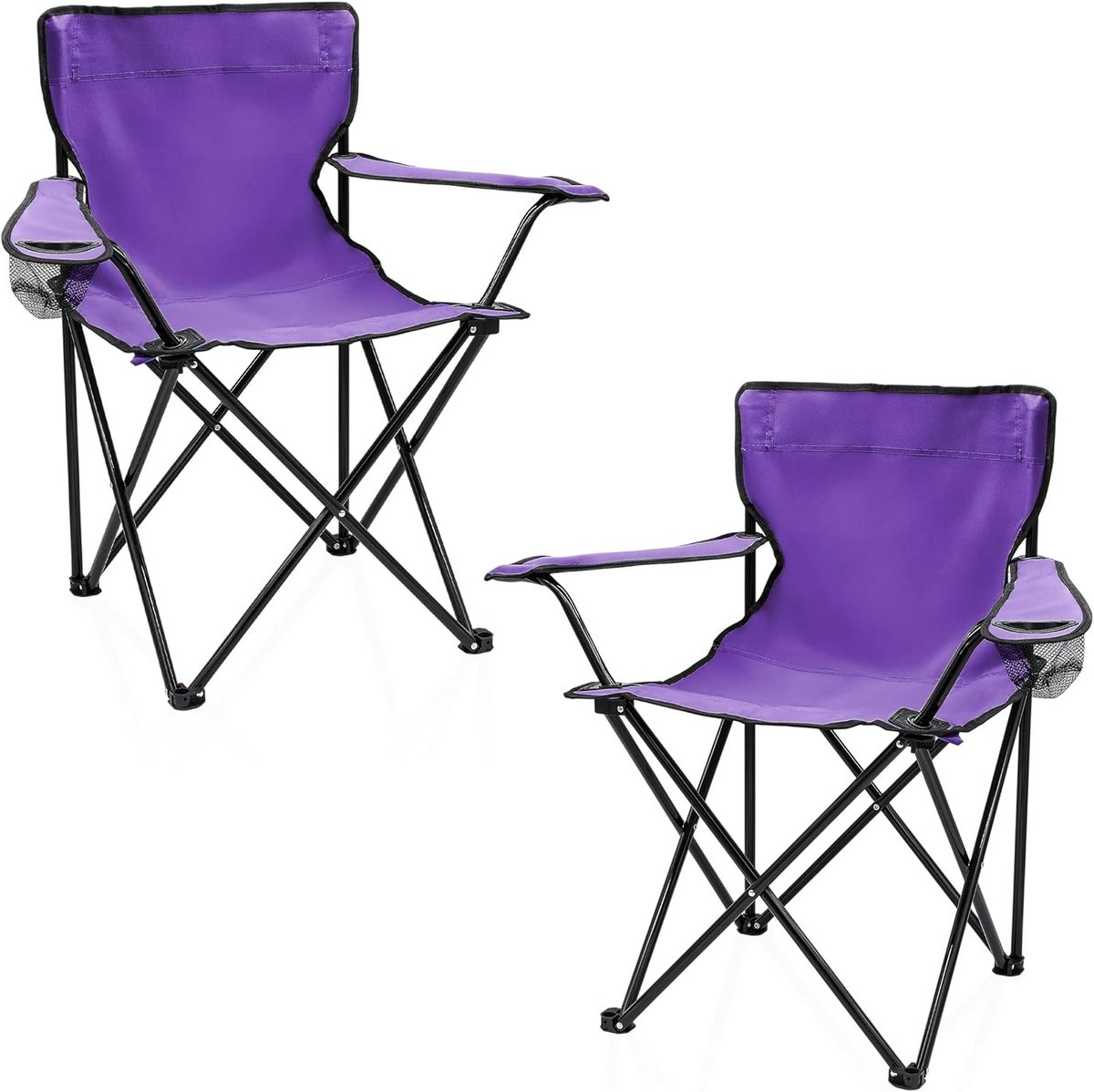 Inklapbare Campingstoel Set van 2 met Bekerhouder - Paars - Perfect voor Festivals, Tuin en Vissen