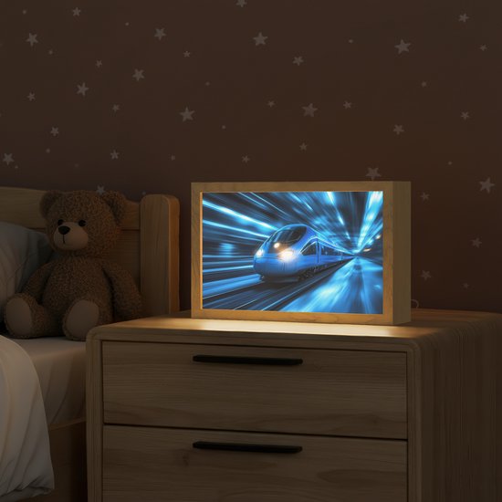 Nachtlampje 30x20 cm - Kinder lamp - Trein - Blauw - Neon - Tafellamp kinderkamer - Slaapkamer lamp - Bedlamp kinderen - Kinderlampje stopcontact - Wandlamp babykamer - Nachtlampjes van Merkloos — afbeelding 2